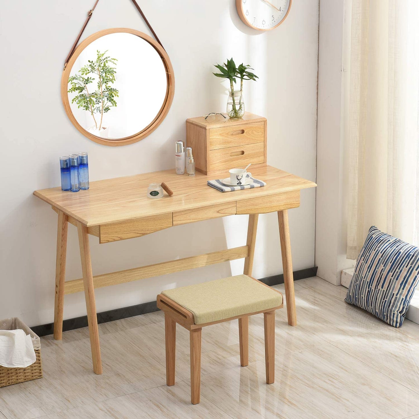 Hanging Round Wall Mirror (38 cm) (Solid Bamboo Frame)