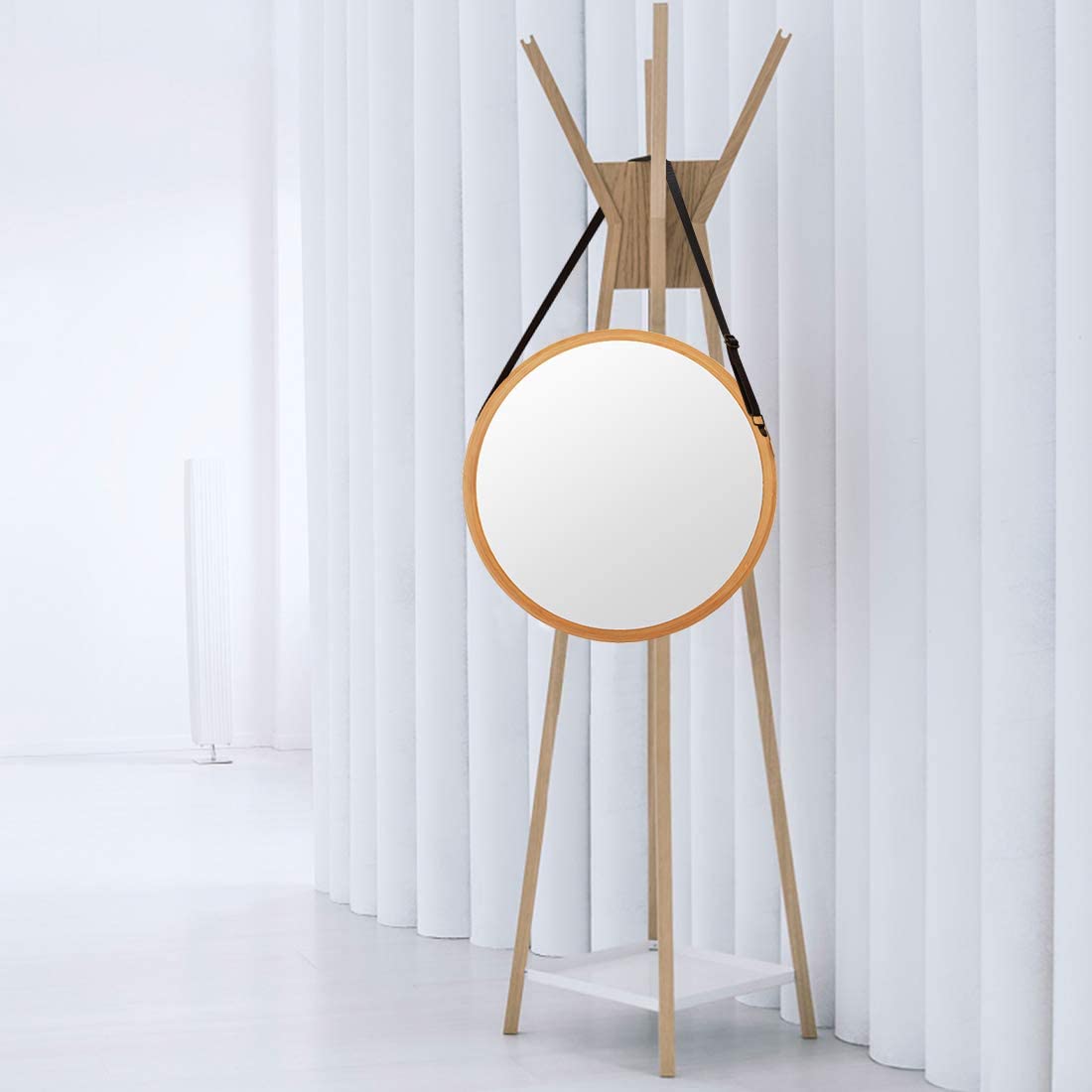 Hanging Round Wall Mirror (38 cm) (Solid Bamboo Frame)