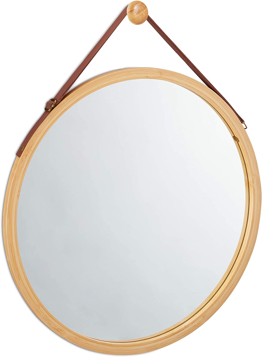 Hanging Round Wall Mirror (38 cm) (Solid Bamboo Frame)