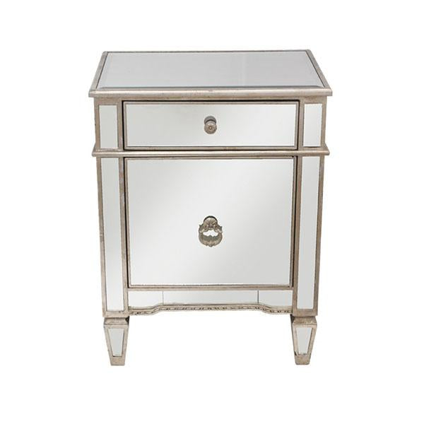 Mirrored Bedside Cabinet Antique 1 Door 1 Drawer