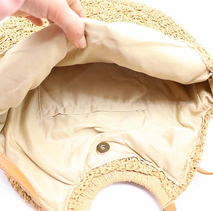 Women Woven Bag Wooden Handle Straw Shoulder Bag
