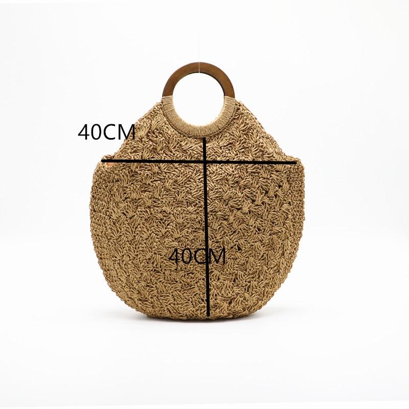 Women Woven Bag Wooden Handle Straw Shoulder Bag