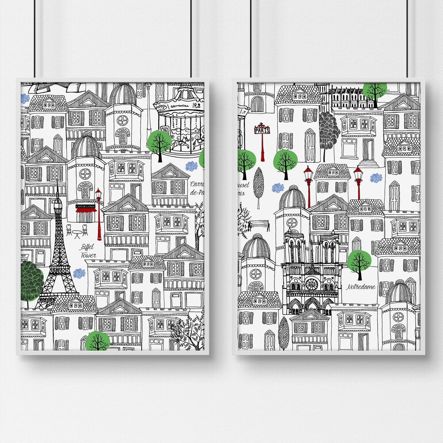 Black and white Paris wall art Travel posters | Set of 2 wall art