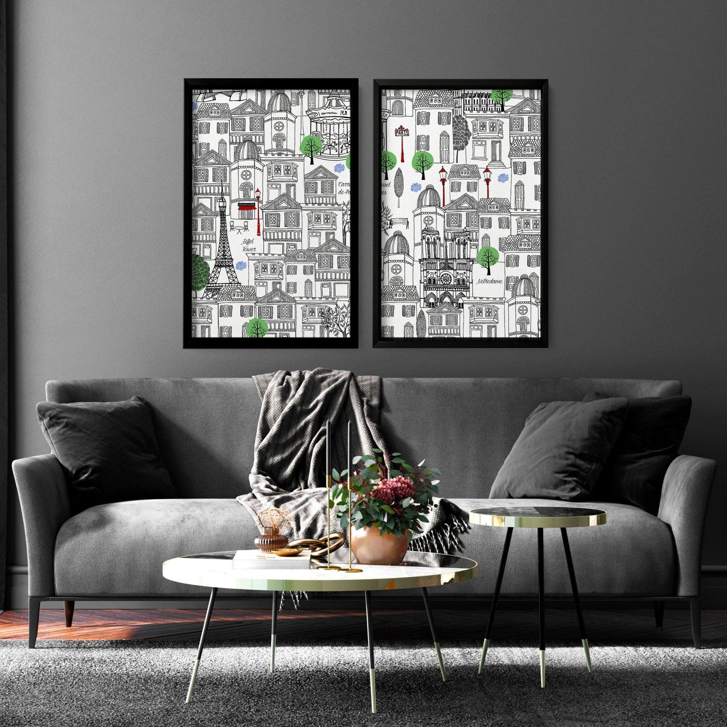 Black and white Paris wall art Travel posters | Set of 2 wall art