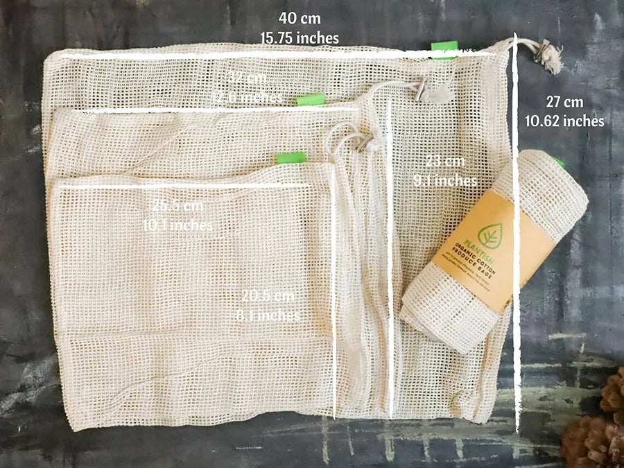 Set of 3 Organic Cotton Mesh Produce Bags