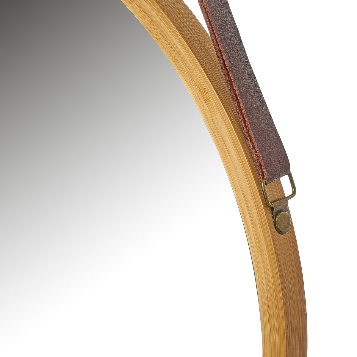 Hanging Round Wall Mirror (38 cm) (Solid Bamboo Frame)