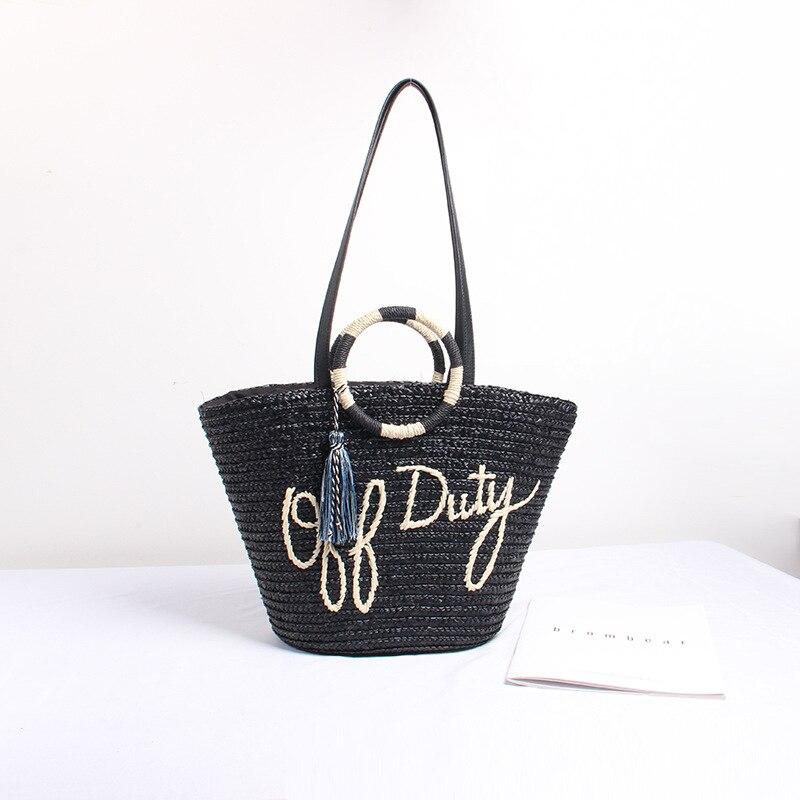 Contrast Color Tassel Hand Woven Straw Bag