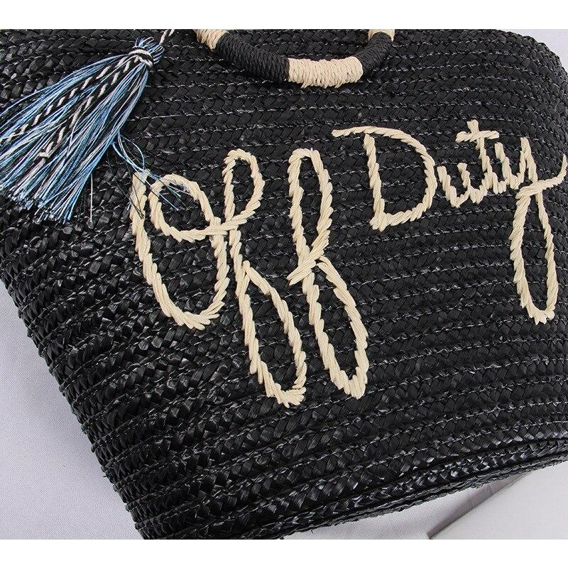 Contrast Color Tassel Hand Woven Straw Bag