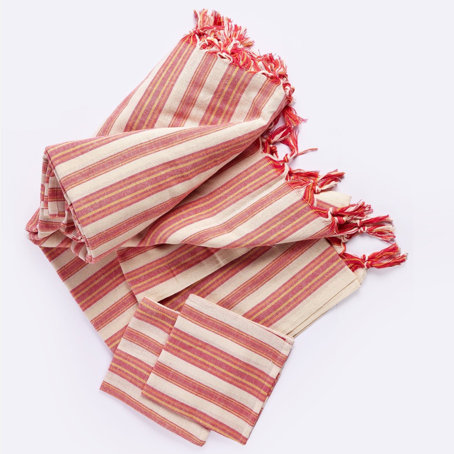Striped Tablecloth Set (Magenta)