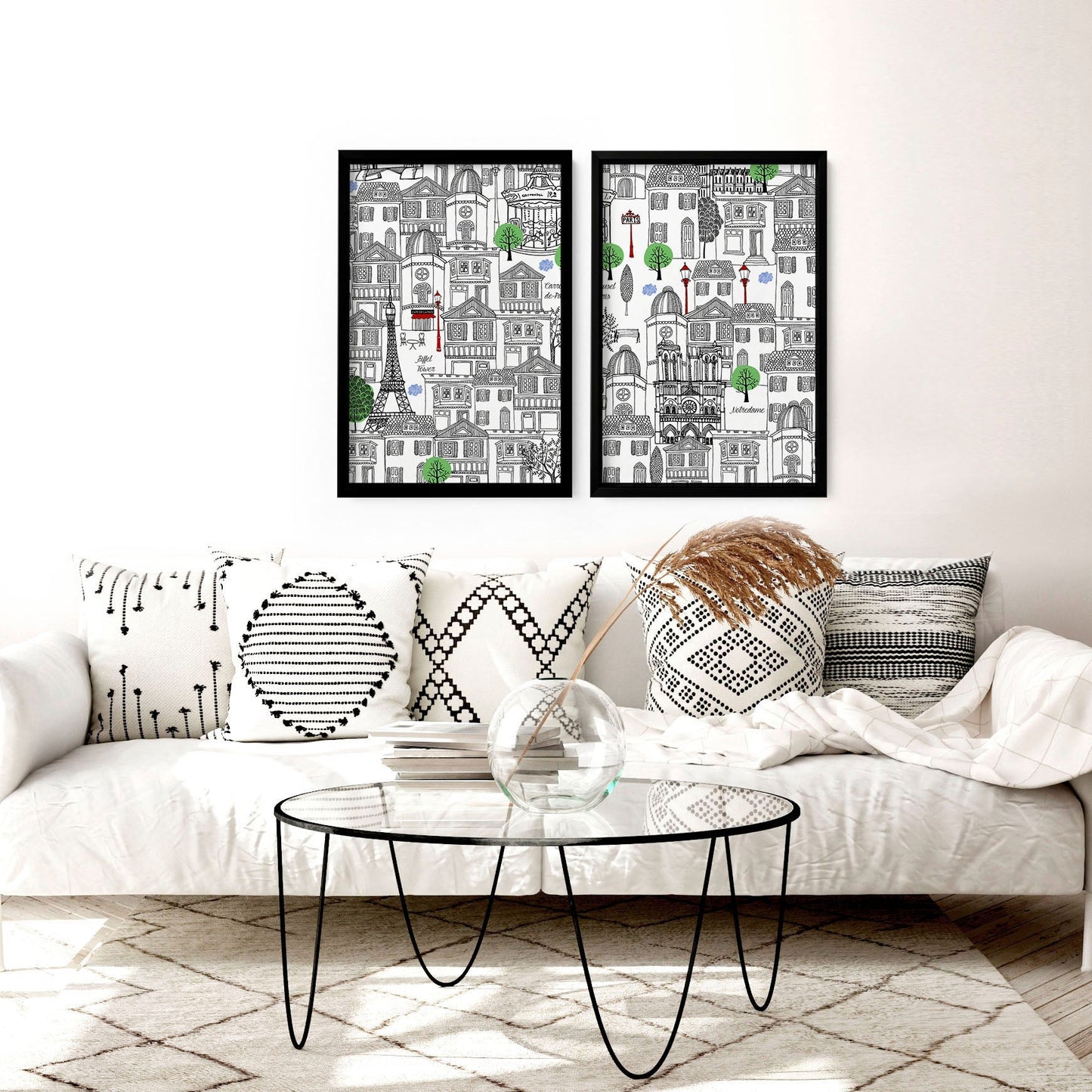 Black and white Paris wall art Travel posters | Set of 2 wall art