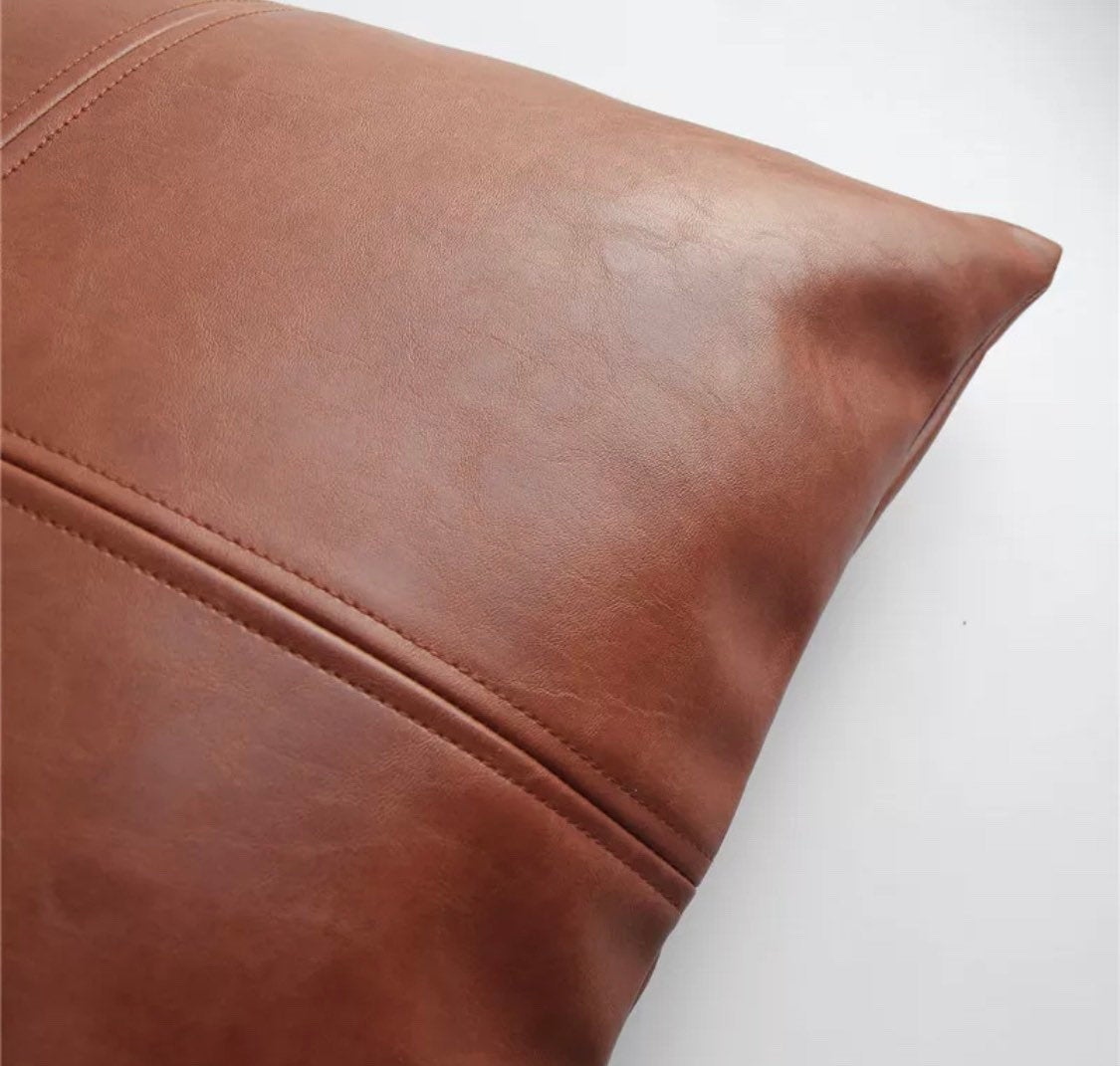 Vegan Leather Pillow Cover, Faux leather throw pillow cover