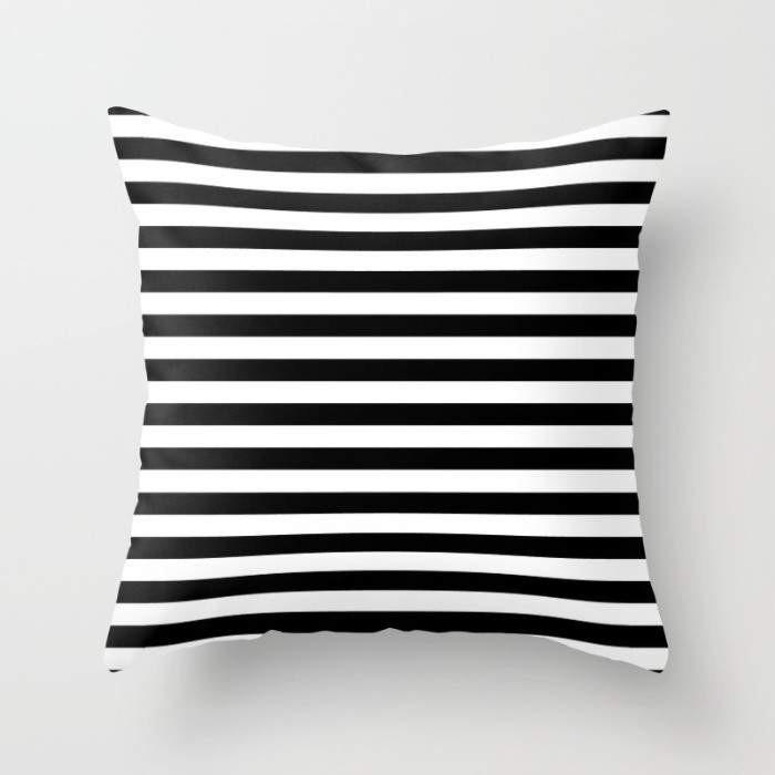 Modern Black White Stripes Monochrome Pattern Pillow